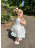 Ivory Organza Knee Length Cute Flower Girl Dress